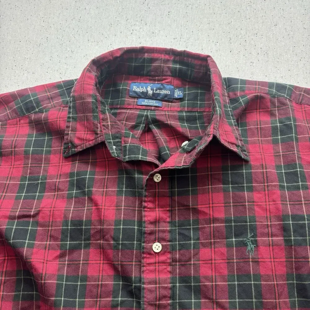 Vintage Polo Ralph Lauren Blake Shirt Mens XL Red Green Plaid Button Down 90s